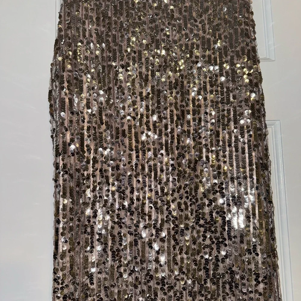 Free People Shimmering Silver Maxi Pencil Skirt with side slit - Picture 3 of 10